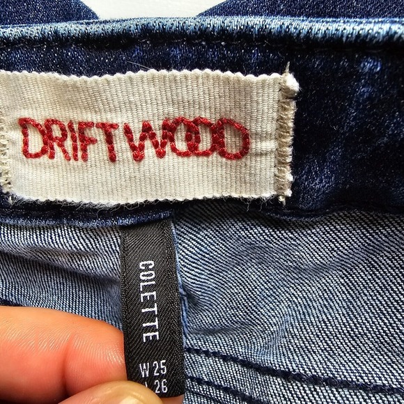 Driftwood Colette Jeans Womens 25 Blue Embroidered Floral Hems Dark Wash Stretch - Picture 6 of 14